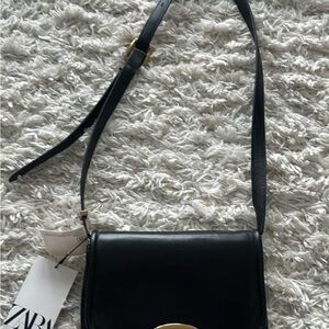 Zara Black Crossbody Bag with Gold Accent